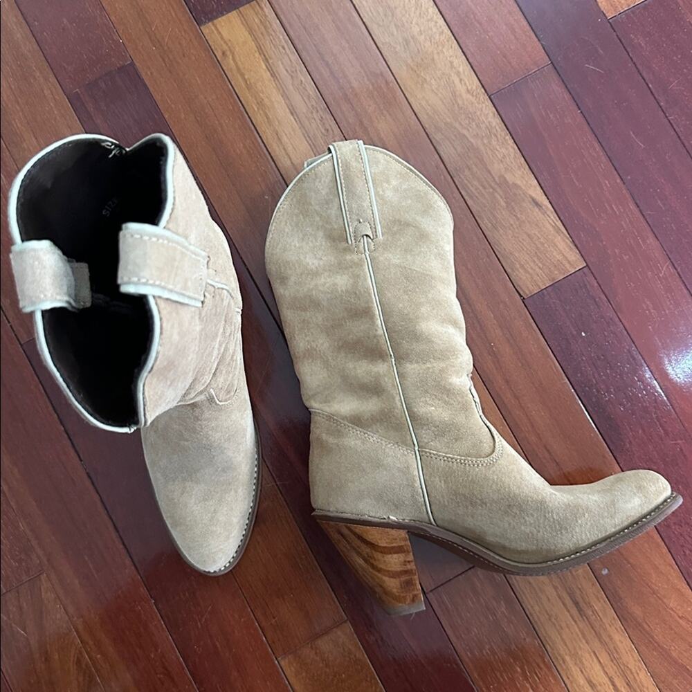 Vintage Capezio Tan Leather Suede Heeled Boots Size 7M L704 Western Cowgirl - Picture 6 of 12